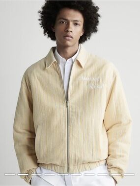 NWT Zara Sunset Road Full Zip Striped Woven Jacket Yellow/Beige Size XL $89
